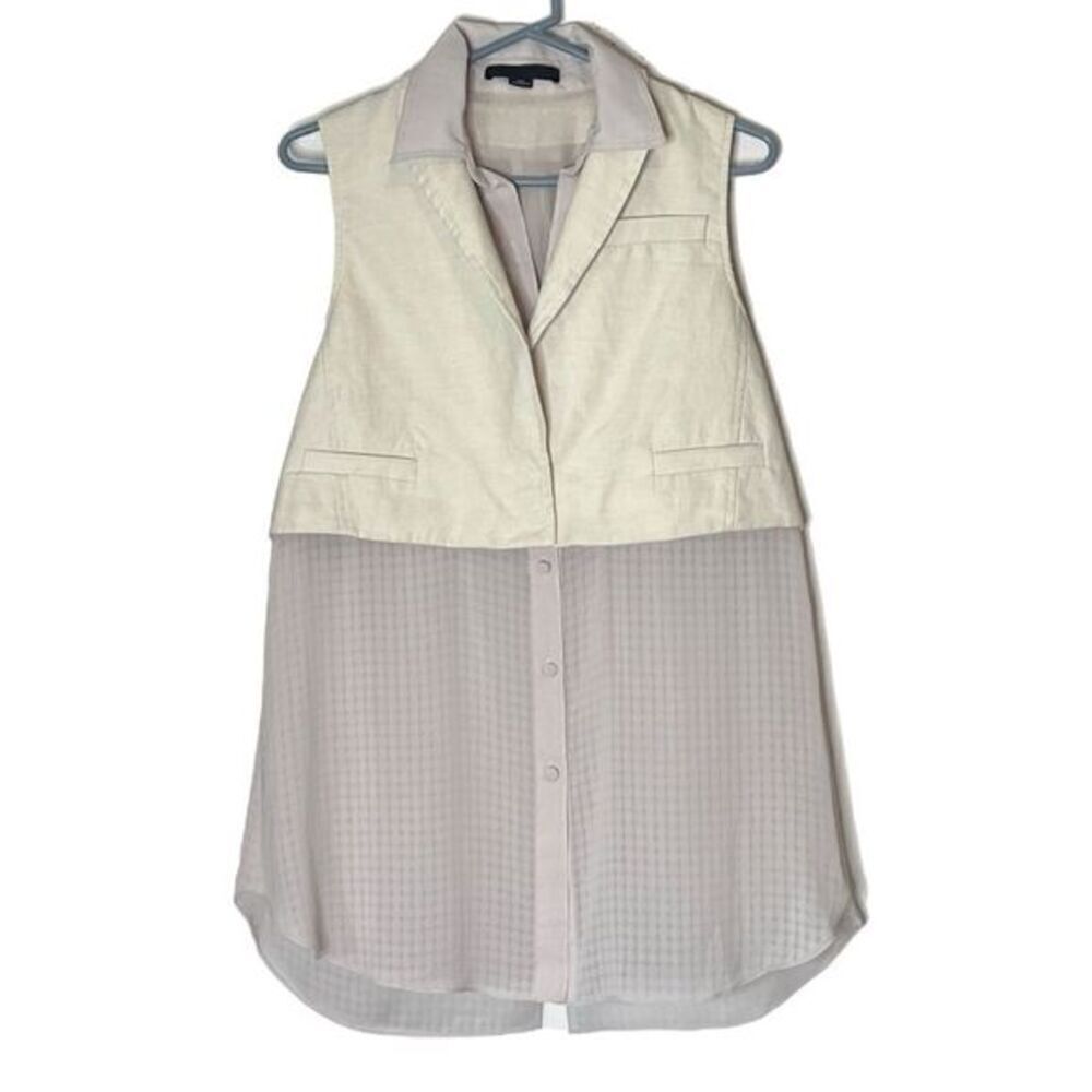 Elegant Cream and Gray Sleeveless Blouse